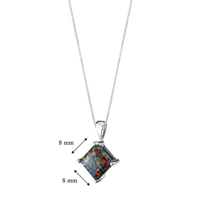 14K White Gold Created Black Opal Pendant Necklace Princess Cut