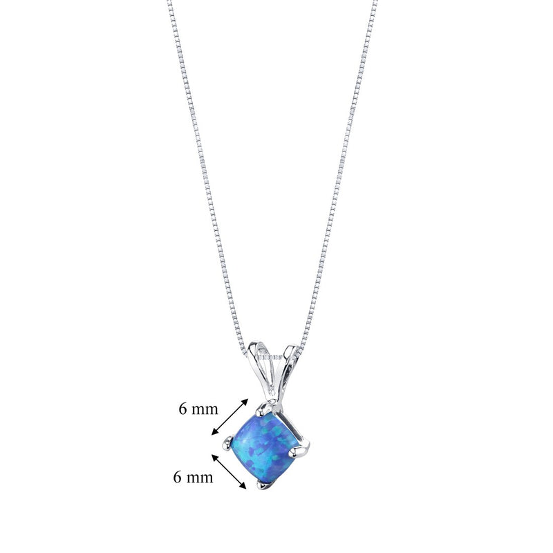 14 Karat White Gold Cushion Cut Created Blue Opal Pendant P9920-DIMENSIONS