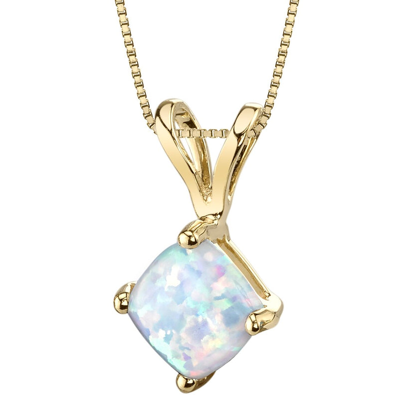 14K Yellow Gold Created Opal Pendant Necklace Cushion Cut