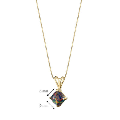 14K Yellow Gold Created Black Opal Pendant Necklace Cushion Cut