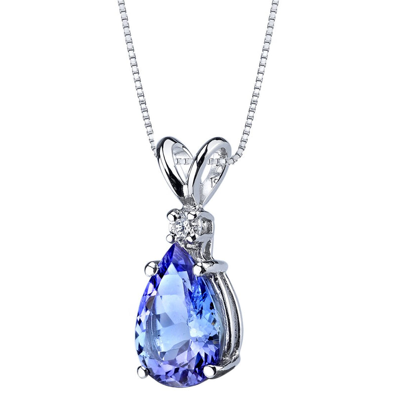 Tanzanite and Diamond Pendant Necklace 14K White Gold 2.25 Carats Pear Shape