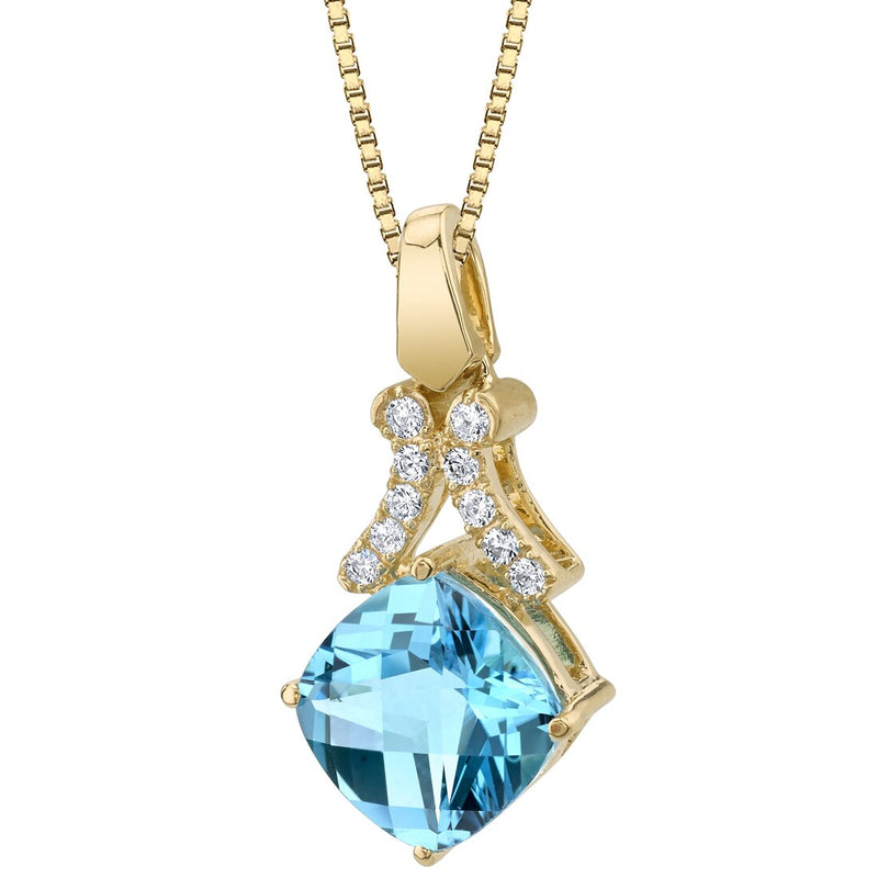 Swiss Blue Topaz 14K Yellow Gold Cushion-Cut Swivel Pendant Necklace 3.50 Carats