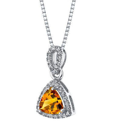 Citrine Halo Pendant Necklace in 14k White Gold 1.50 Carats Trillion-Cut