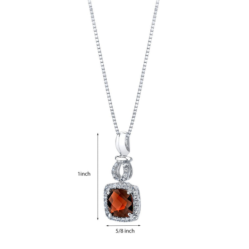 Garnet Halo Drop Pendant Necklace in 14K White Gold 2.50 Carats Cushion Cut