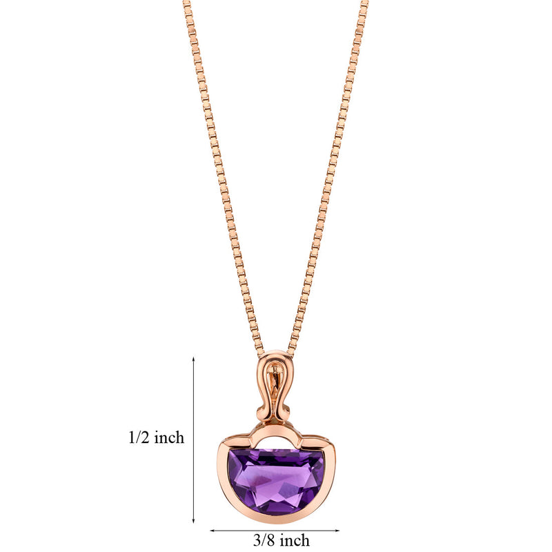 14K Rose Gold Amethyst Half Moon Cut Pendant 2.75 Carats