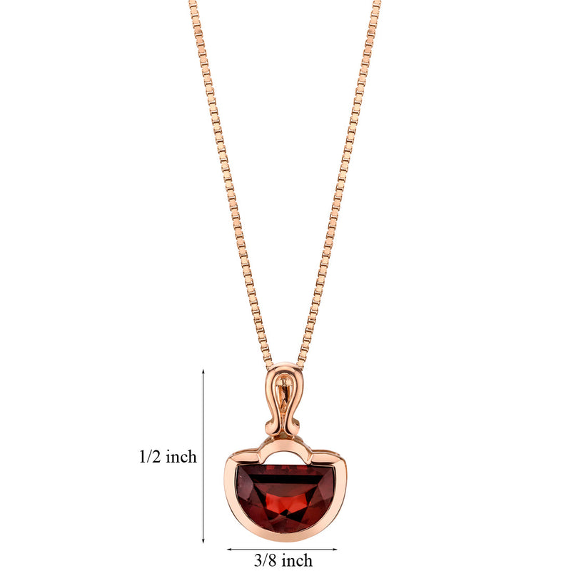 14K Rose Gold Garnet Half Moon Cut Pendant 4.50 Carats