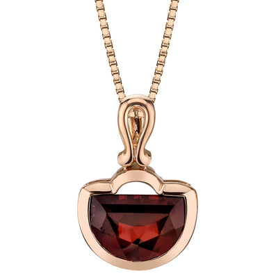 14K Rose Gold Garnet Half Moon Cut Pendant 4.50 Carats