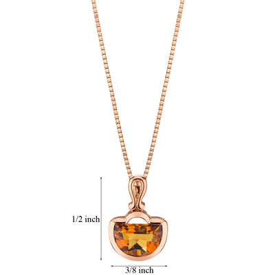 14K Rose Gold Citrine Half Moon Cut Pendant 3 Carats