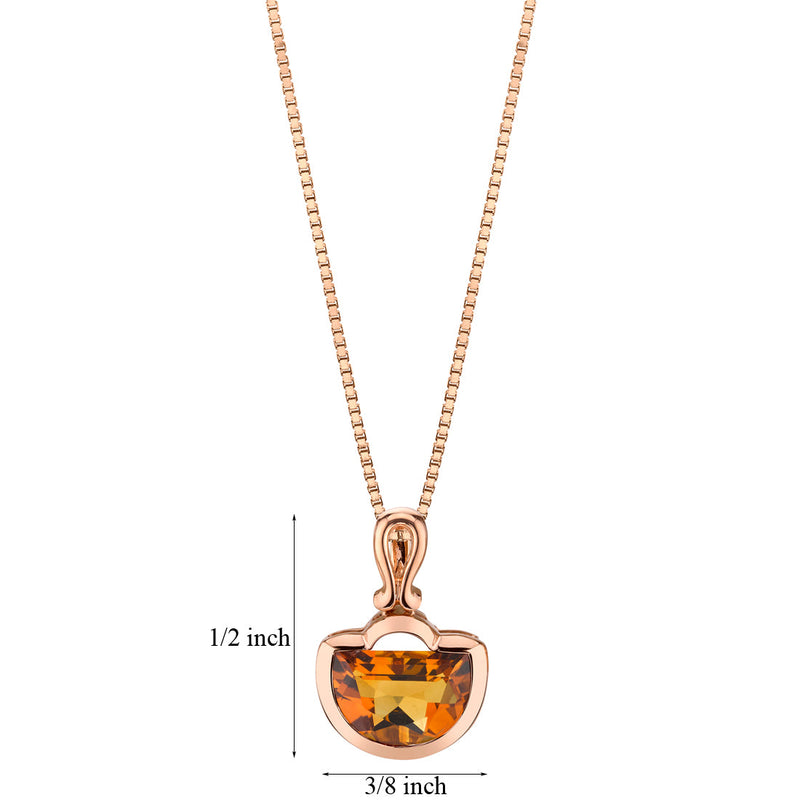 14K Rose Gold Citrine Half Moon Cut Pendant 3 Carats