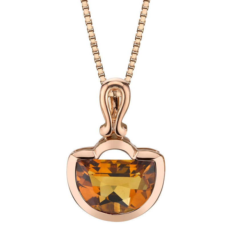 14K Rose Gold Citrine Half Moon Cut Pendant 3 Carats