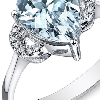 Aquamarine Ring 14 Karat White Gold Pear Shape 2 Carats