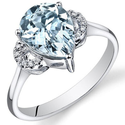 Aquamarine Ring 14 Karat White Gold Pear Shape 2 Carats