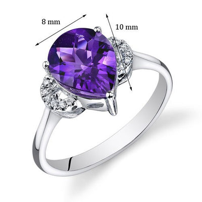 Amethyst Ring 14 Karat White Gold Pear Shape 2 Carats