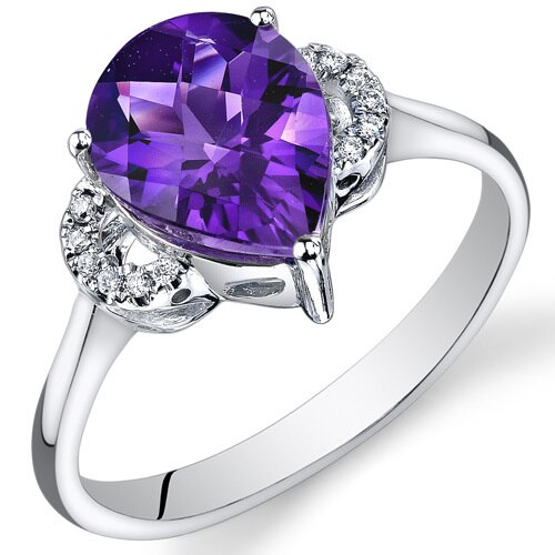 Amethyst Ring 14 Karat White Gold Pear Shape 2 Carats