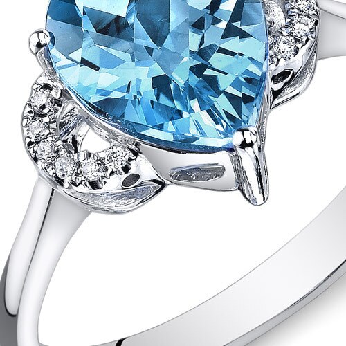 Swiss Blue Topaz Ring 14 Karat White Gold Pear Shape 2.25 Carat