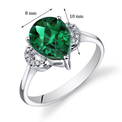 Emerald Ring 14 Karat White Gold Pear Shape 2 Carats R61570