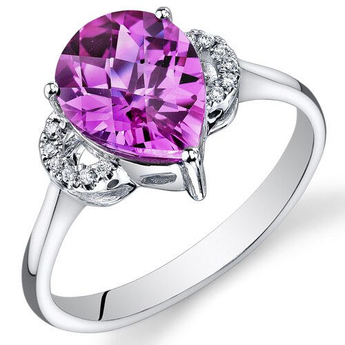 Pink Sapphire Ring 14 Karat White Gold Pear Shape 3 Carats