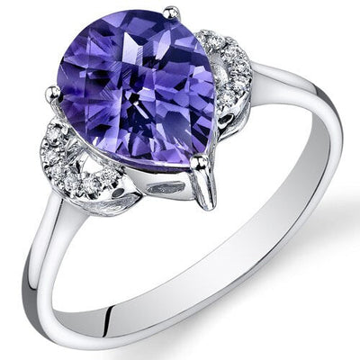 Alexandrite Ring 14 Karat White Gold Pear Shape 3 Carats