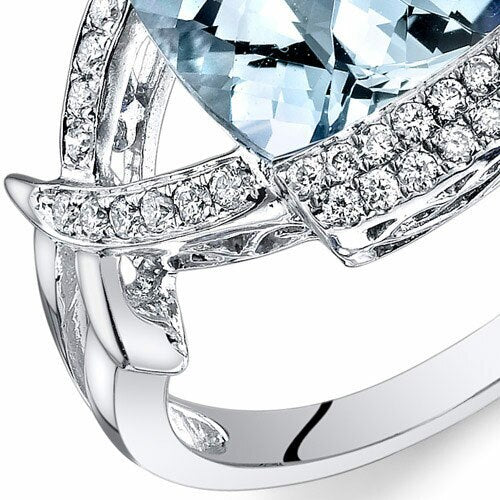 Aquamarine Ring 14 Karat White Gold Cushion Shape 3.3 Carats