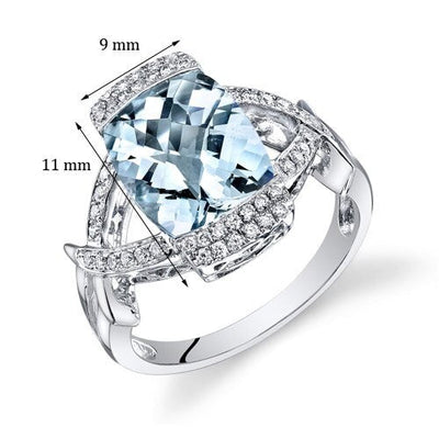 Aquamarine Ring 14 Karat White Gold Cushion Shape 3.3 Carats