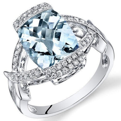 Aquamarine Ring 14 Karat White Gold Cushion Shape 3.3 Carats