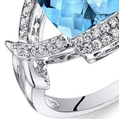 Swiss Blue Topaz Ring 14 Karat White Gold Cushion Shape 4 Carat