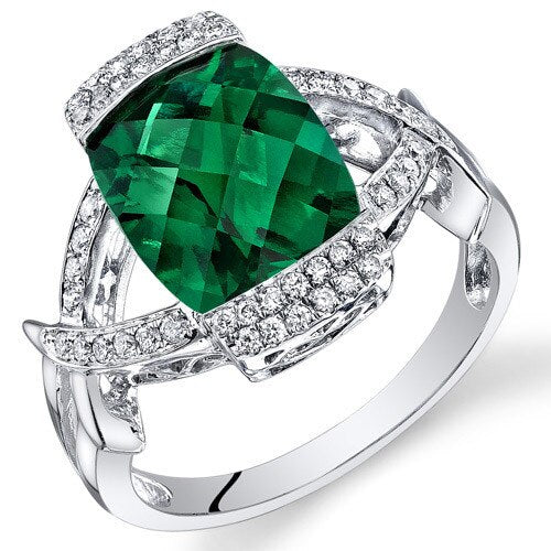 Emerald Ring 14 Karat White Gold Cushion Shape 3.75 Carats