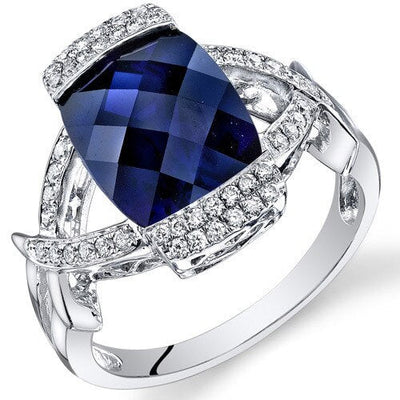 Blue Sapphire Ring 14 Karat White Gold Cushion Shape 5.75 Carat