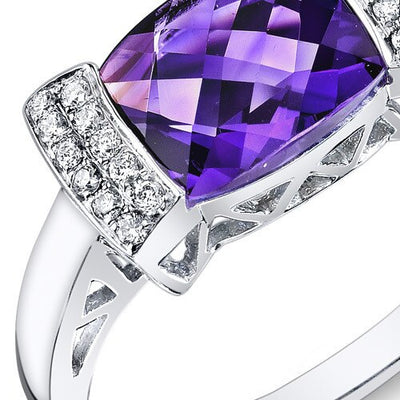 Amethyst Ring 14 Karat White Gold Cushion Shape 1.75 Carats