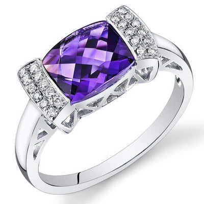 Amethyst Ring 14 Karat White Gold Cushion Shape 1.75 Carats