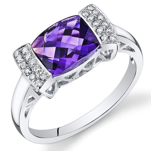 Amethyst Ring 14 Karat White Gold Cushion Shape 1.75 Carats