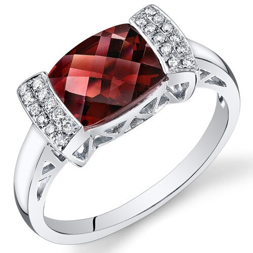 Garnet Ring 14 Karat White Gold Cushion Shape 2.65 Carats