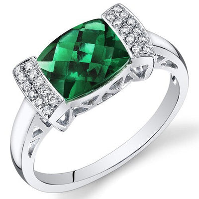 Emerald Ring 14 Karat White Gold Cushion Shape 1.75 Carats