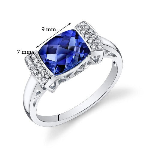 Blue Sapphire Ring 14 Karat White Gold Cushion Shape 2.5 Carats