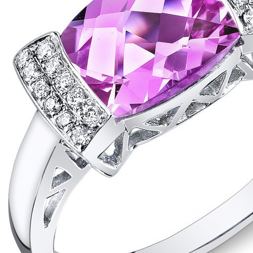 Pink Sapphire Ring 14 Karat White Gold Cushion Shape 2.85 Carat