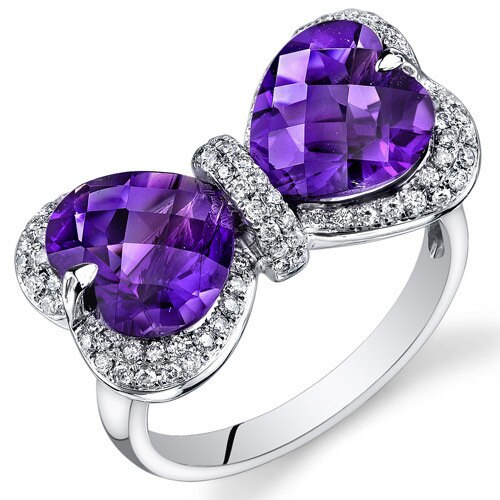 Amethyst Ring 14 Karat White Gold Heart Shape 4.35 Carats