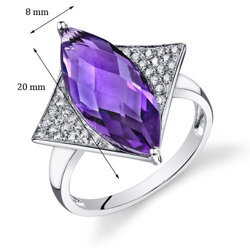 Amethyst Ring 14 Karat White Gold Marquise Shape 4.5 Carats