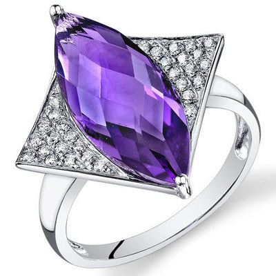 Amethyst Ring 14 Karat White Gold Marquise Shape 4.5 Carats