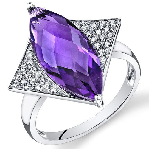 Amethyst Ring 14 Karat White Gold Marquise Shape 4.5 Carats