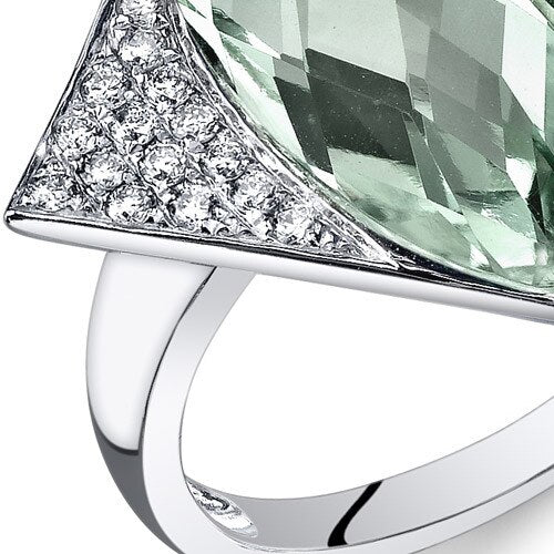 Green Amethyst Ring 14 Karat White Gold Marquise Shape 4.2 Cts