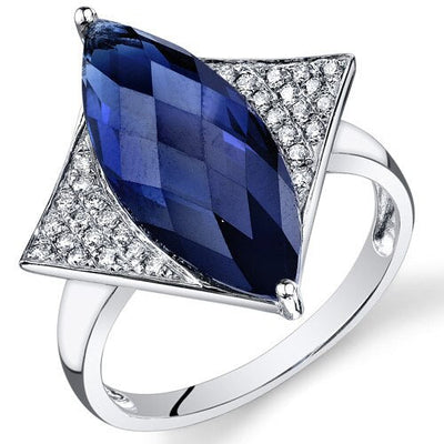 Blue Sapphire Ring 14 Karat White Gold Marquise Shape 7 Carats