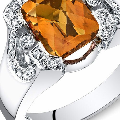 Citrine Ring 14 Karat White Gold Emerald Shape 1.9 Carats