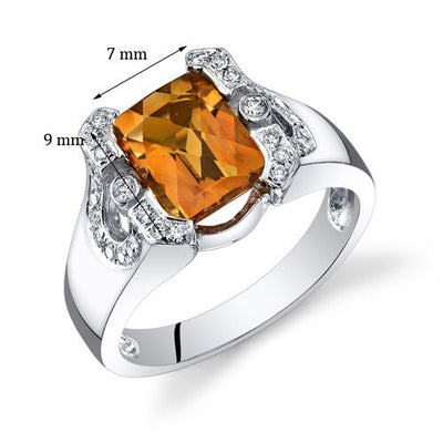 Citrine Ring 14 Karat White Gold Emerald Shape 1.9 Carats