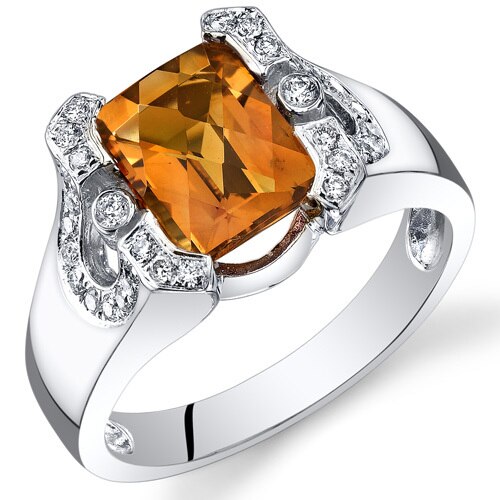 Citrine Ring 14 Karat White Gold Emerald Shape 1.9 Carats