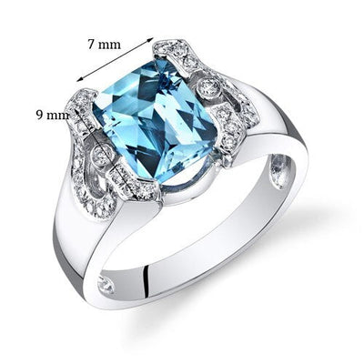 Swiss Blue Topaz Ring 14 Kt White Gold Emerald Shape 2.75 Cts