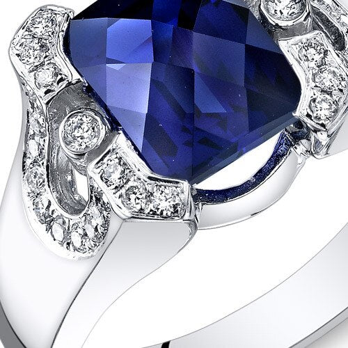 Blue Sapphire Ring 14 Karat White Gold Emerald Shape 3.45 Carat