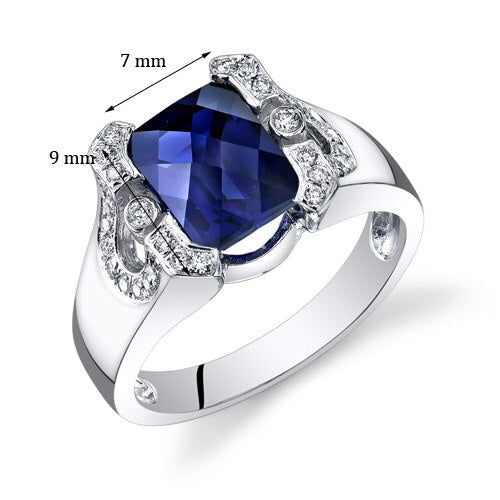 Blue Sapphire Ring 14 Karat White Gold Emerald Shape 3.45 Carat