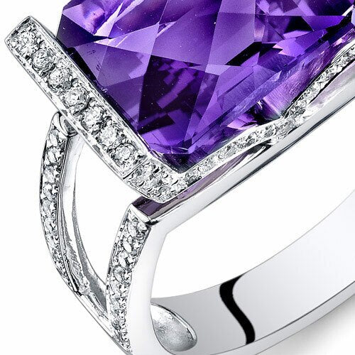 Amethyst Ring 14 Karat White Gold Emerald Shape 4.25 Carats