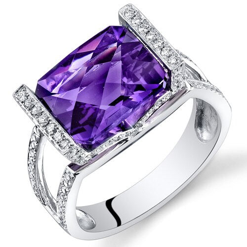 Amethyst Ring 14 Karat White Gold Emerald Shape 4.25 Carats