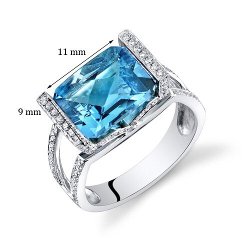 Swiss Blue Topaz Ring 14 Karat White Gold Emerald Shape 4.6 Cts